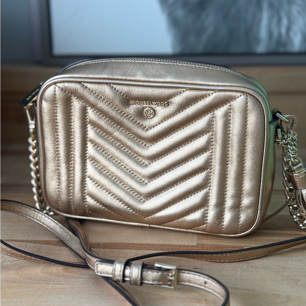 Michael Kors Metallic Gold Chevron Crossbody Bag